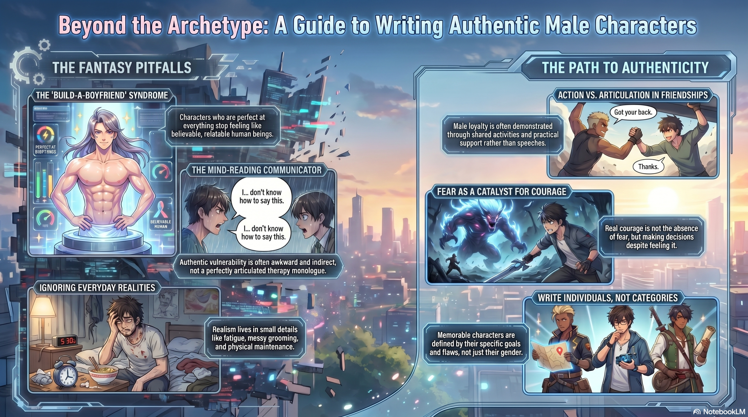 10 Common Mistakes Writers Make When Writing Men Graphic titled Guide to Writing Authentic Men.